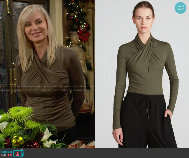 Halston Liv Jersey Top in Olive worn by Ashley Abbott (Eileen Davidson) on The Young and the Restless