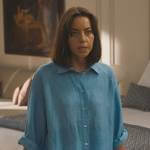 Harper’s blue oversized button down shirt on The White Lotus