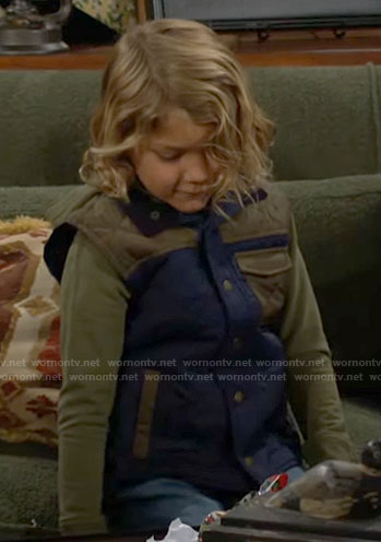 Harrison's blue and green vest on The Young and the Restless