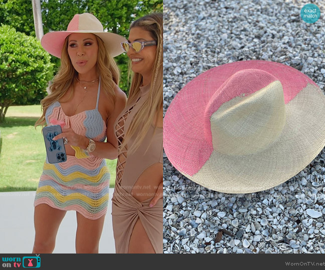 Hat Society Casablanca Hat in Pink and White worn by Lisa Hochstein (Lisa Hochstein) on The Real Housewives of Miami