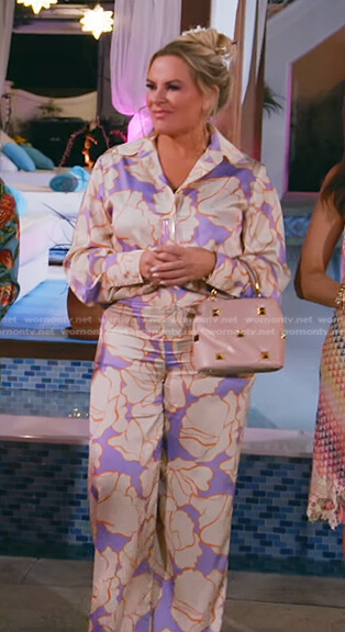 WornOnTV: Heather's black logo print pants on The Real Housewives