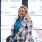 Heather’s teal ribbed dress and plaid coat on The Real Housewives of Salt Lake City