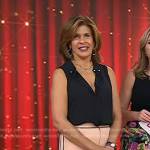 Hoda's black top and pink pants with contrast piping on Today