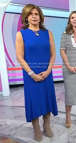 Hoda's blue ribbed sleeveless dress on Today