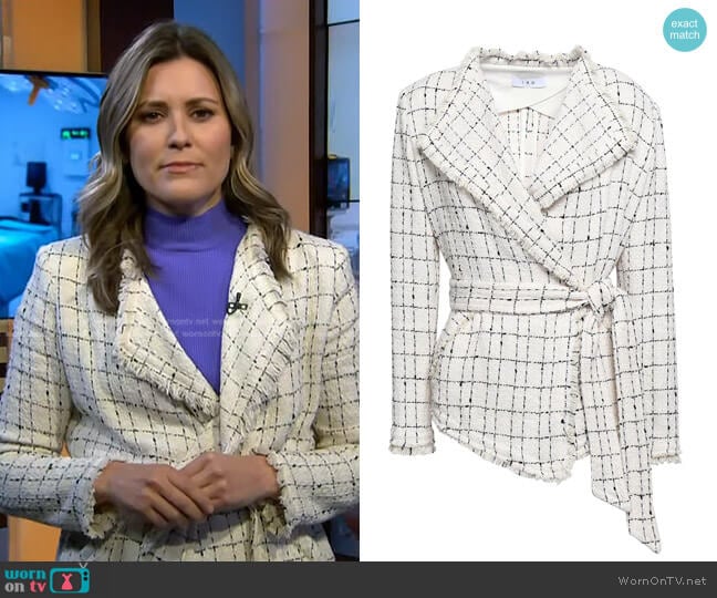 Iro Belted Frayed Checked Tweed Jacket worn by Erin McLaughlin on Today