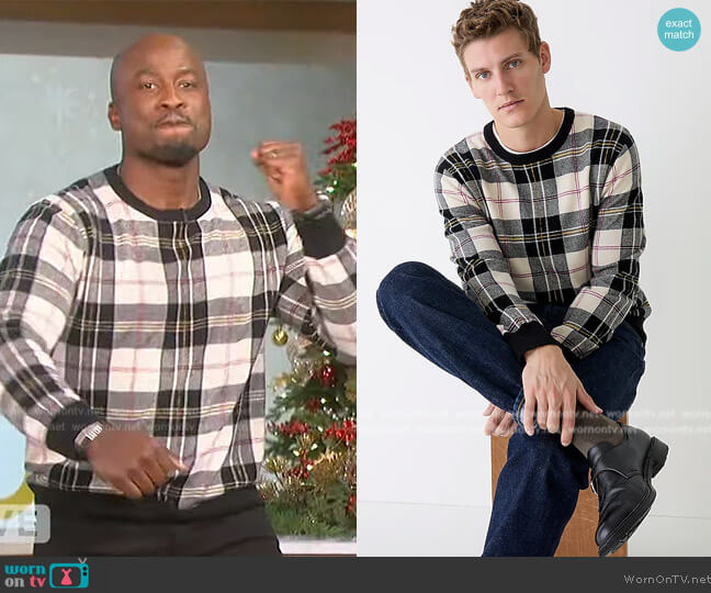 J. Crew Cashmere sweater in plaid worn by Akbar Gbajabiamila on The Talk