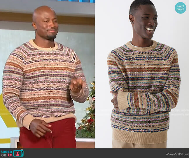 J. Crew Fair Isle sweater in wool blend worn by Akbar Gbajabiamila on The Talk