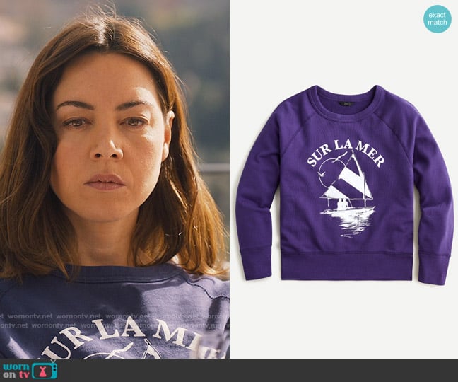 J. Crew Sur la mare sweatshirt in original cotton terry worn by Harper Spiller (Aubrey Plaza) on The White Lotus