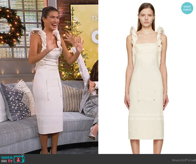 Jacquemus Crema textured cotton-blend midi dress worn by Lisette Olivera on The Kelly Clarkson Show