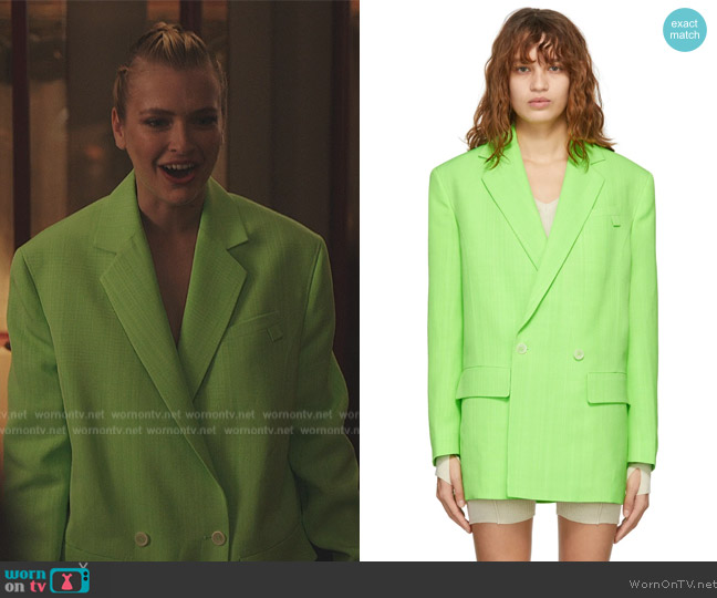 Jacquemus Marino crepe double-breasted blazer worn by Camille (Camille Razat) on Emily in Paris