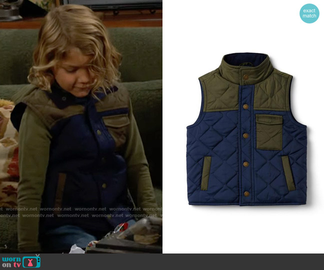 Janie and Jack Colorblocked Quilted Puffer Vest worn by Harrison Locke (Kellen Enriquez) on The Young and the Restless