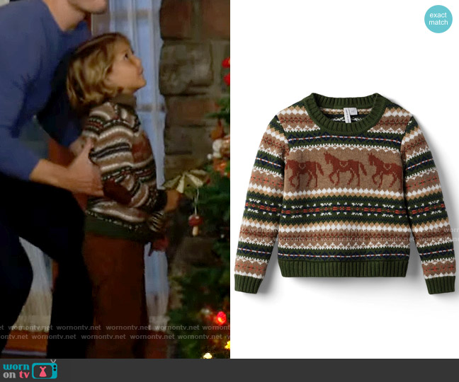 Janie & Jack Horse Fair Isle Sweater worn by Harrison Locke (Kellen Enriquez) on The Young and the Restless