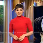 Jericka’s red ruffle mini dress on CBS Evening News