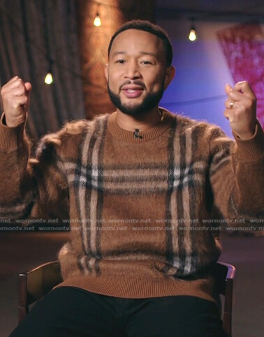 John’s brown plaid mohair sweater on The Voice
