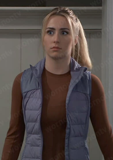 Josslyn's brown long sleeved top and puffer vest on General Hospital
