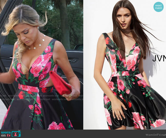 Jovani JVN65166 Floral Print A-Line Dress worn by Adriana de Moura (Adriana de Moura) on The Real Housewives of Miami