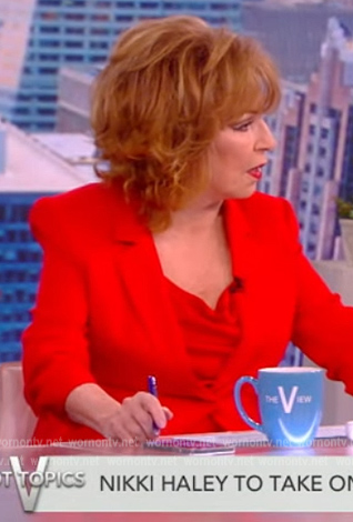 Joy’s red satin cami and blazer on The View