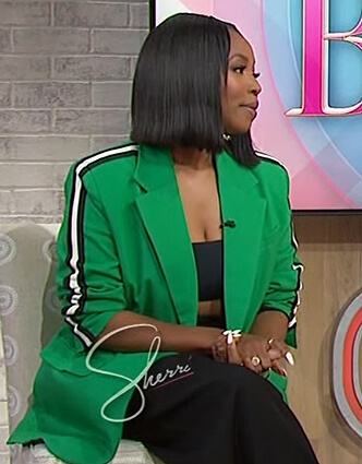 Kahlana Barfield Brown's green stripe blazer on Sherri