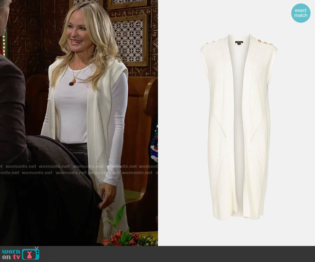 Karen Millen Rib Belted Pointelle Cardigan worn by Sharon Newman (Sharon Case) on The Young and the Restless