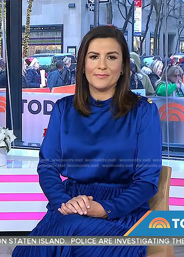 Kate Andersen Brower's blue pleated satin dress on Today