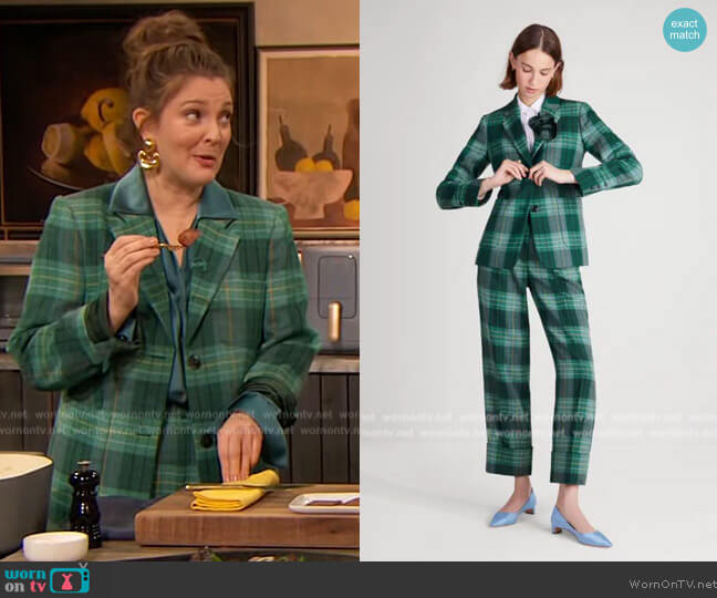 Kate Spade Greenhouse Plaid Blazer worn by Drew Barrymore on The Drew Barrymore Show