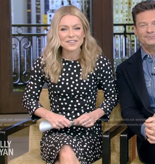 Kelly’s black polka dot dress on Live with Kelly and Ryan