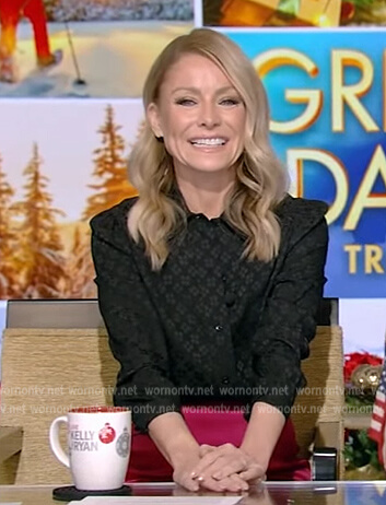Kelly’s black satin blouse on Live with Kelly and Ryan