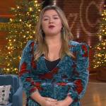 Kelly’s blue horse print wrap dress on The Kelly Clarkson Show