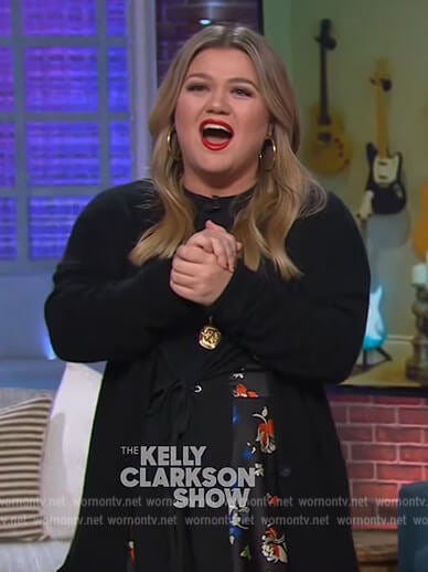 Kelly's black floral panel dress on The Kelly Clarkson Show