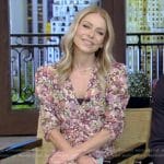 Kelly’s floral print ruched v-neck dress on Live with Kelly and Ryan