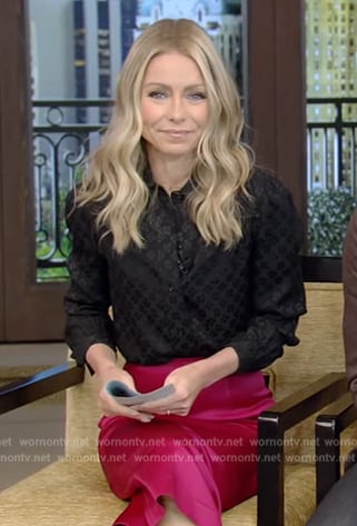 Kelly’s black satin blouse on Live with Kelly and Ryan