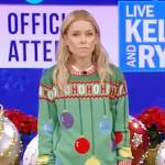 Kelly’s green ugly Christmas sweater on Live with Kelly and Ryan