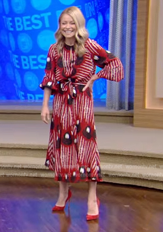 Kelly’s red printed maxi dress on Live with Kelly and Ryan