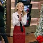 Kelly’s red metallic tweed skirt on Live with Kelly and Ryan