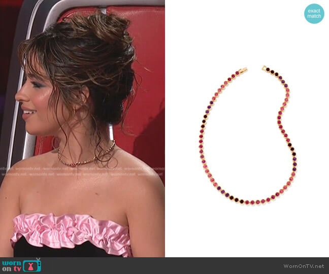 Kendra Scott Carmen Gold Tennis Necklace in Ruby Mix worn by Camila Cabello on The Voice