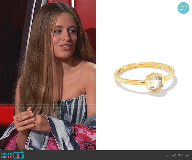 Kendra Scott Davie 18k Gold Vermeil Band Ring in Clear Rock Crystal worn by Camila Cabello on The Voice