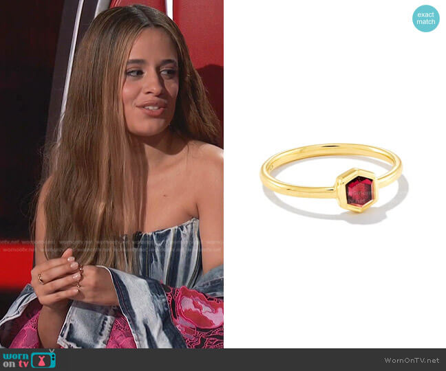 Kendra Scott Davie 18k Gold Vermeil Band Ring in Red Garnet worn by Camila Cabello on The Voice