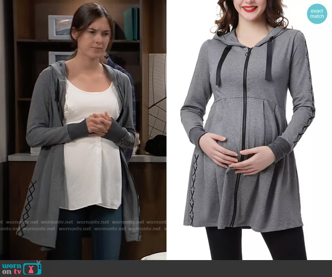 Kimi and Kai Malory Maternity or Nursing Babydoll Hoodie worn by Willow Tait (Katelyn MacMullen) on General Hospital