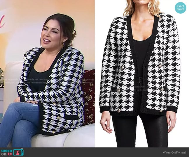 L'Agence Maddy Houndstooth Double Breasted Cardigan worn by Bobbie Thomas on Today