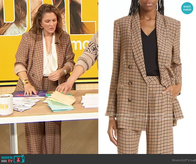L'Agence Jayda Houndstooth Double-Breasted Blazer worn by Drew Barrymore on The Drew Barrymore Show