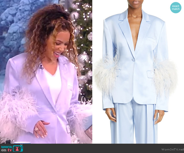 LaPointe Ostrich Feather Trim Double Face Satin Blazer worn by Sunny Hostin on The View