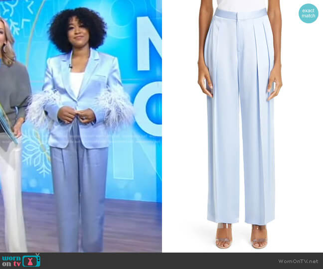 Lapointe Pleated Satin Trousers worn by Naomi Osaka on Good Morning America