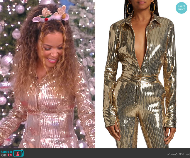 Laquan Smith Sequined Plunge Shirt worn by Sunny Hostin on The View
