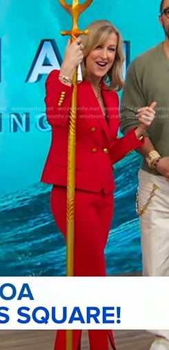 Lara’s red blazer and slit pants on Good Morning America