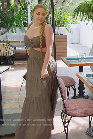 Larsa's khaki cutout maxi dress on The Real Housewives of Miami