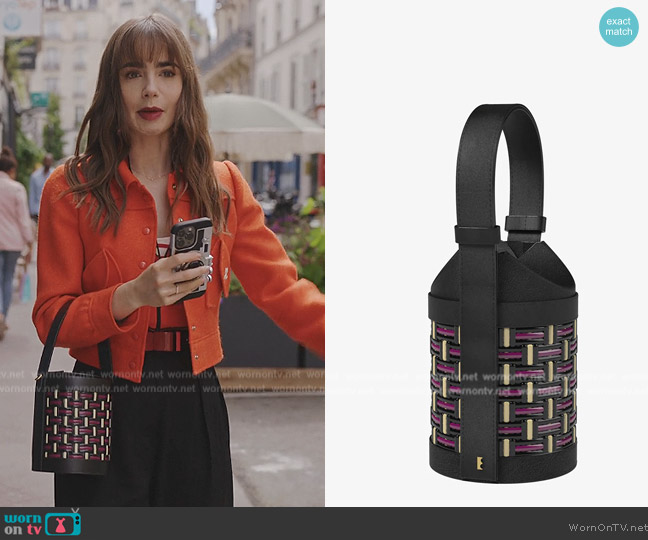 Leclisse Rotonde Neon Ribbon Bag worn by Emily Cooper (Lily Collins) on Emily in Paris