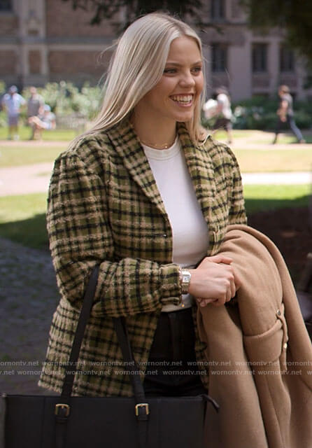 Leighton’s yellow plaid jacket on The Sex Lives of College Girls