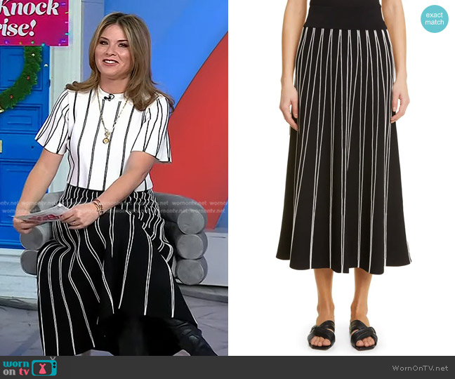 Lela Rose Linear Stripe Knit Midi Skirt worn by Jenna Bush Hager on Today