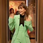 Lily Collins’ green mint blazer and earrings on The Drew Barrymore Show