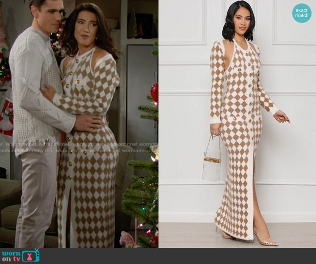 Lilly's Kloset Checkered Dress & Shrug Set worn by Steffy Forrester (Jacqueline MacInnes Wood) on The Bold and the Beautiful
